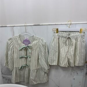 Striped Green and White Two-Piece Set